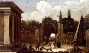 A Capriccio Of Classical Ruins With Elegant Company In The Foreground (circle Of Viviano Codazzi And Dirk Theodor Helmbrecker) by Viviano Codazzi