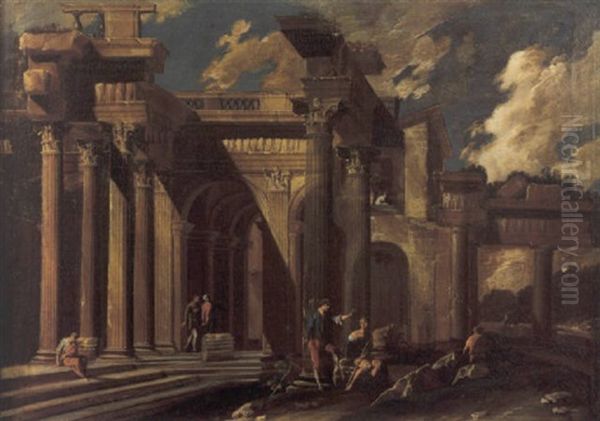 Rovine Di Un Edificio Antico Di Ordine Corinzio E Di Un Edificio Antico Di Ordine Tuscanico, Con Sei Astanti - view 1