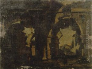 Loggiato Di Rovine Antiche Di Ordine Tuscanico Con Quatro Astanti In Primo Piano Loggiato Di Rovine Antiche Di Ordine Tuscanico Con Quatro Astanti In Primo Piano