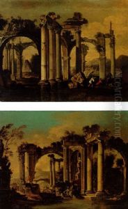 Cappricio Of Lakeside Classical Ruins With Peasants