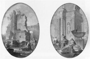 Lavandieres Pres Des Ruines D'une Fontaine Antique by Viviano Codazzi