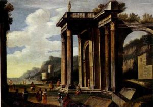 Palais Dans Un Paysage Avec Personnages