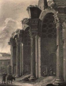 Veduta Della Basilica Di Massenzio Con Figure Di Pastori Veduta Della Basilica Di Massenzio Con Figure Di Pastori