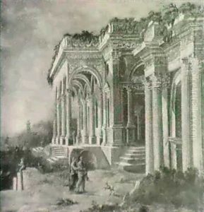 Figures Strolling Before A Classical Building