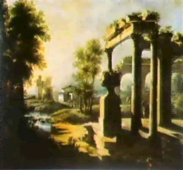 Grande Paesaggio Con Resti Architerronici E Figure - view 1