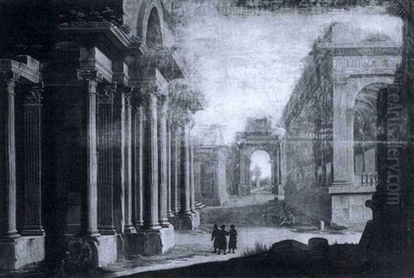 Figures Amongst Classical Ruins - view 1