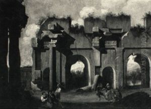 Peasants Dancing And Making Merry Among Classical Ruins by Viviano Codazzi