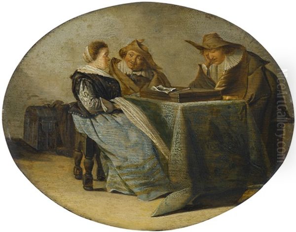 Interior With Two Men And A Woman Sitting By A Table - view 1