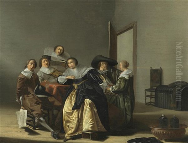 An Interior With Figures Around A Table - view 1