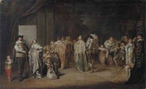 A Group Portrait Of An Elegant Family And A Company Dancing, Conversing And Making Music In An Interior by Pieter Codde