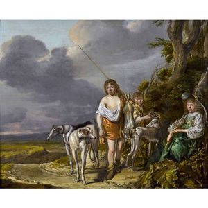 Landschaft Mit Jugendlichen Jagern Und Hunden