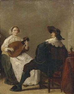 Jeune Femme Jouant Du Luth Pour Un Gentilhomme by Pieter Codde