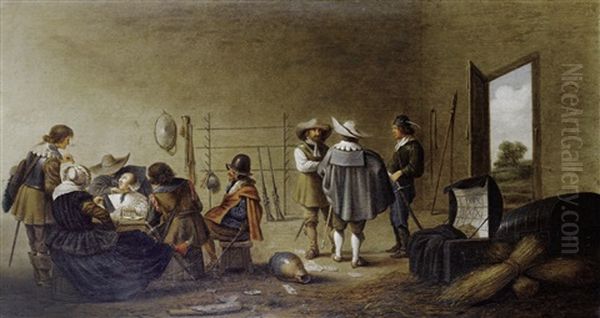 Figures Merrymaking In A Guardroom Interior - view 1