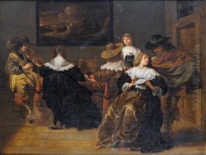 An Elegant Company Drinking And Making Music