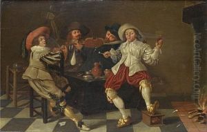 Merry Company Making Music In An Interior by Pieter Codde