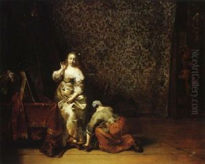 Une Dame Et Sa Servante Dans Un Interieur Hollandais by Pieter Codde