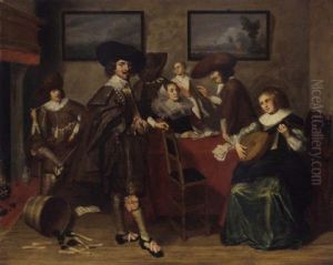 Elegant Company In An Interior by Pieter Codde