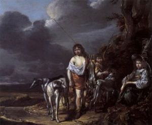 Young Huntsmen And A Shepherdess With Hounds In A Dune Landscape