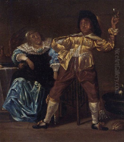 A Couple Making Merry In An Interior - view 1