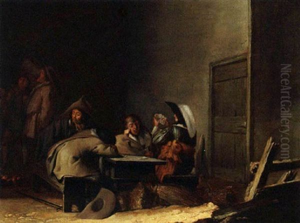 Soldiers Playing Cards In An Interior - view 1