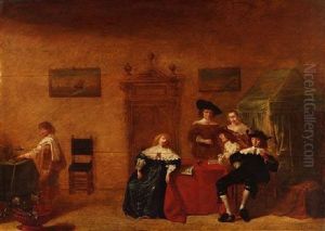 Interieur Mit Damen Und Kavalieren Am Tisch by Pieter Codde