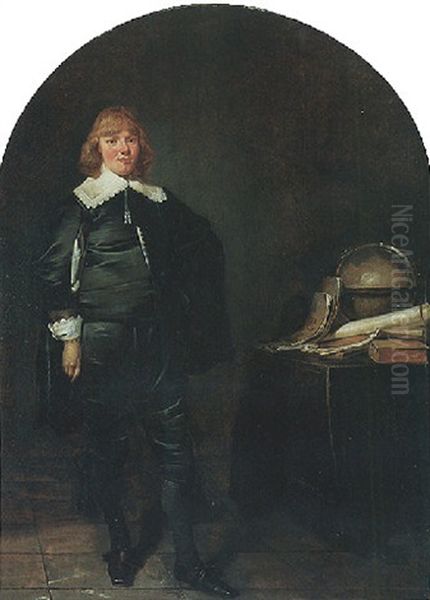 Portrait Of A Young Man Standing Next To A Table With A Globe And Manuscripts - view 1