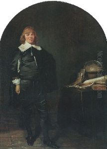 Portrait Of A Young Man Standing Next To A Table With A Globe And Manuscripts