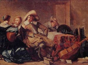 A Musical Party Seated At A Table by Pieter Codde