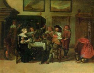 Elegant Company Seated At A Table In An Interior Elegant Company Seated At A Table In An Interior