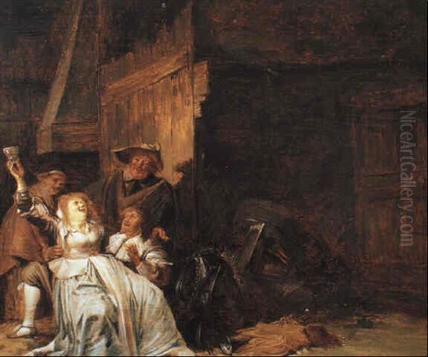 Peasant Woman Entertaining Soldiers In A Barn - view 1