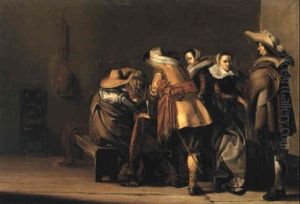 Interior With Militiamen Playing Tric-trac With Two Elegant Women Interior With Militiamen Playing Tric-trac With Two Elegant Women