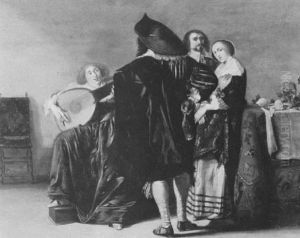 Elegant Figures In An Interior Making Music by Pieter Codde