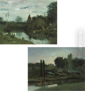 Ducks On The River (+ Washerwomen By A Pond; Pair)