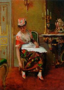 A Lady Seated In An Elegant Interior by Victoriano Codina Y Langlin