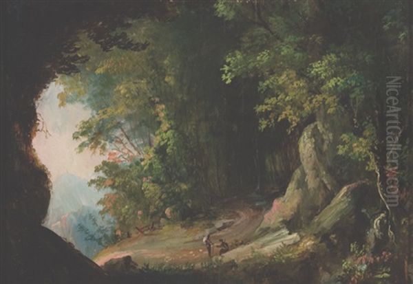 Untitled Landscape Of Two Hikers In A Wilderness - view 1