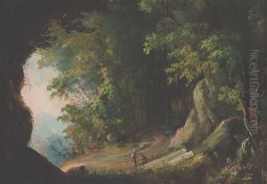 Untitled Landscape Of Two Hikers In A Wilderness by Charles Codman