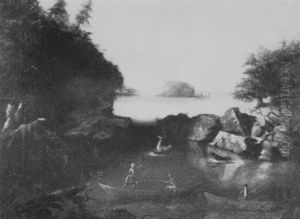 Maine Coastal Scene Depicting A Man Hunting With An Indian Guide