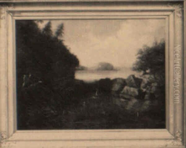 Maine Landscape With Dogs, Stag, White Man And Indians - view 1