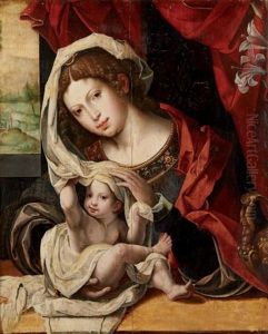 Vierge A L'enfant Pres D'un Grand Lys Blanc Dresse Dans Un Vase by Pieter Ii Coecke Van Aelst