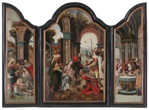 Triptyque Figurant L'adoration Des Mages (triptych)