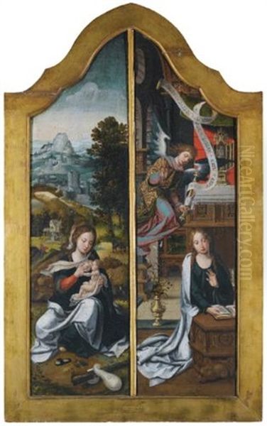 Wings Of An Altarpiece: The Left Wing Depicting The Madonna And Child And The Right Wing Depicting The Annunciation (in 2 Parts) - view 1
