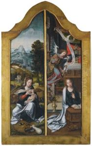 Wings Of An Altarpiece: The Left Wing Depicting The Madonna And Child And The Right Wing Depicting The Annunciation (in 2 Parts) by Pieter Ii Coecke Van Aelst