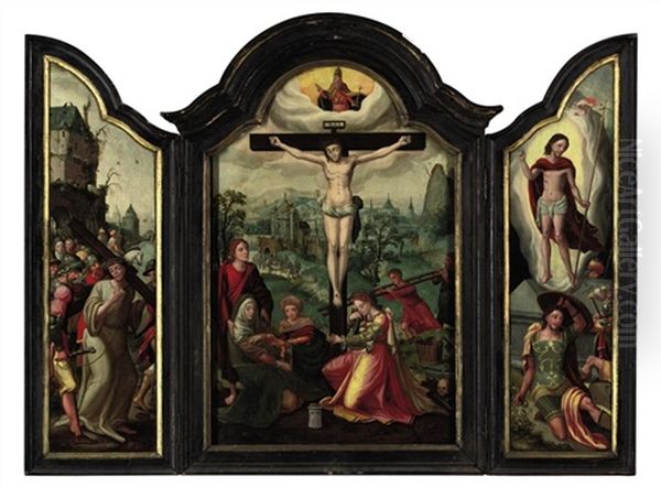 The Crucifixion With The Holy Virgin, Saint John The Evangelist And Saint Mary Magdalene (+ 2 Others; Triptych) - view 1