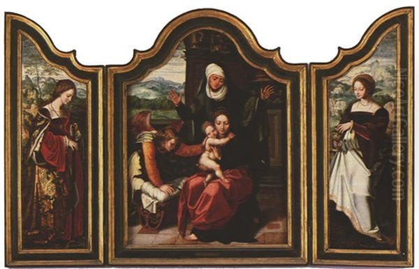 Madonna, Mutter Anna Und Ein Engel, Der Die Wiege Fur Das Kind Herrichtet (altar Piece) - view 1