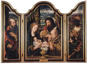 The Adoration Of The Magi; Saint Joseph And Balthasar by Pieter Ii Coecke Van Aelst