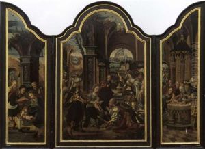 Die Anbetung Der Hl. Drei Konige. Maria Und Joseph Sowie Ein Hirte Das Kind Anbetend. Darbringung Im Tempel