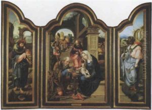 The Adoration Of The Magi; King Melchior; King Balthazar by Pieter Ii Coecke Van Aelst