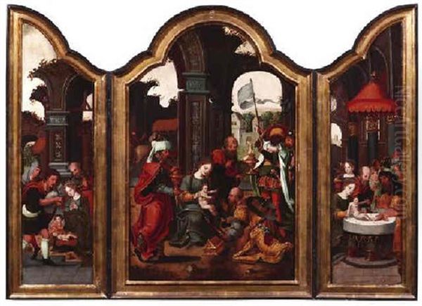 Flugelaltar Mit Der Anbetung Durch Die Heiligen Drei Konige, Der Beschneidigung Christi Rechts Und Der Anbetung - view 1