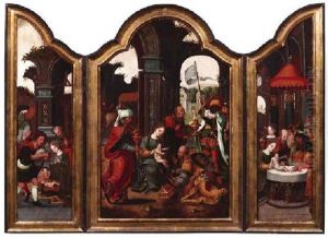 Flugelaltar Mit Der Anbetung Durch Die Heiligen Drei Konige, Der Beschneidigung Christi Rechts Und Der Anbetung