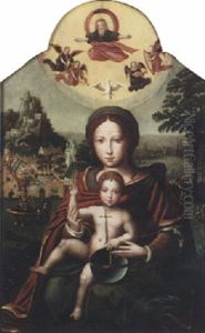 The Virgin And Child In A Landscape With God The Father And The Holy Spirit Above by Pieter Ii Coecke Van Aelst